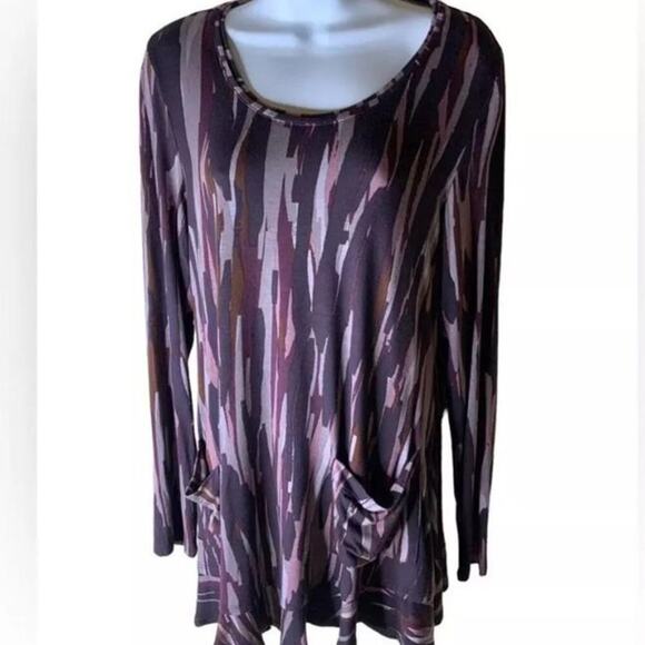 LOGO Lori Goldstein Liquid Knit Tunic Top Womens Sz Small Drop Pocket Multicolor - Picture 1 of 8